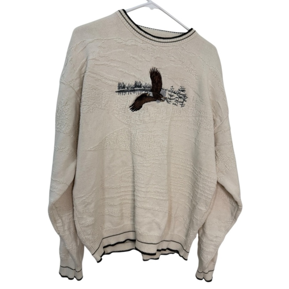 Vintage USA Eagle Sweater Mens Large Fieldmaster Embroidered 90s Americana Knit